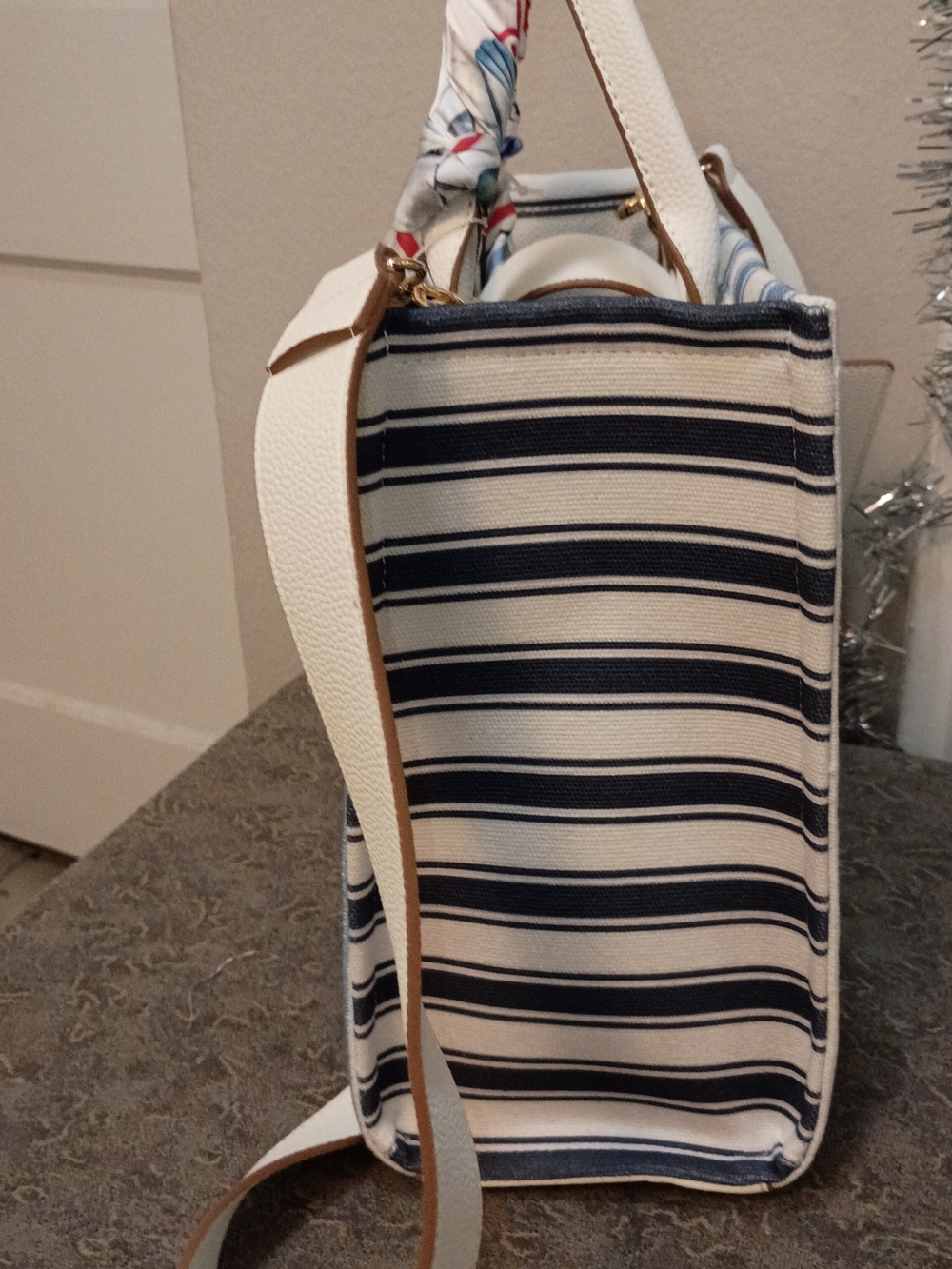 Nanette Lepore Two-Way Striped Tote with Scarf - Picture 6 of 11